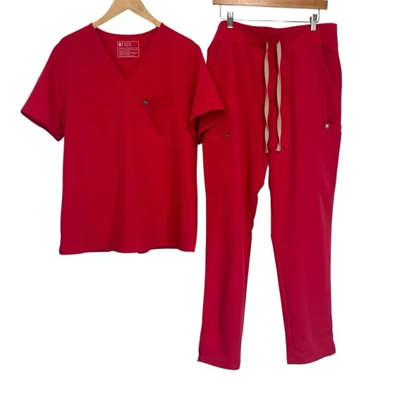 FIGS Red Scrub Set Catarina Top and Straight Leg Pants XL/XL Tall Womens - Picture 2 of 15